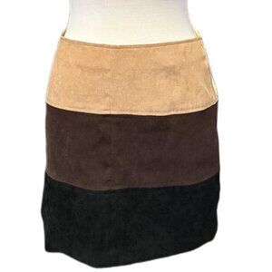 XOXO Med Black Brown Beige Zip Back Mini Skirt Suede Feel NWOT Colorblock